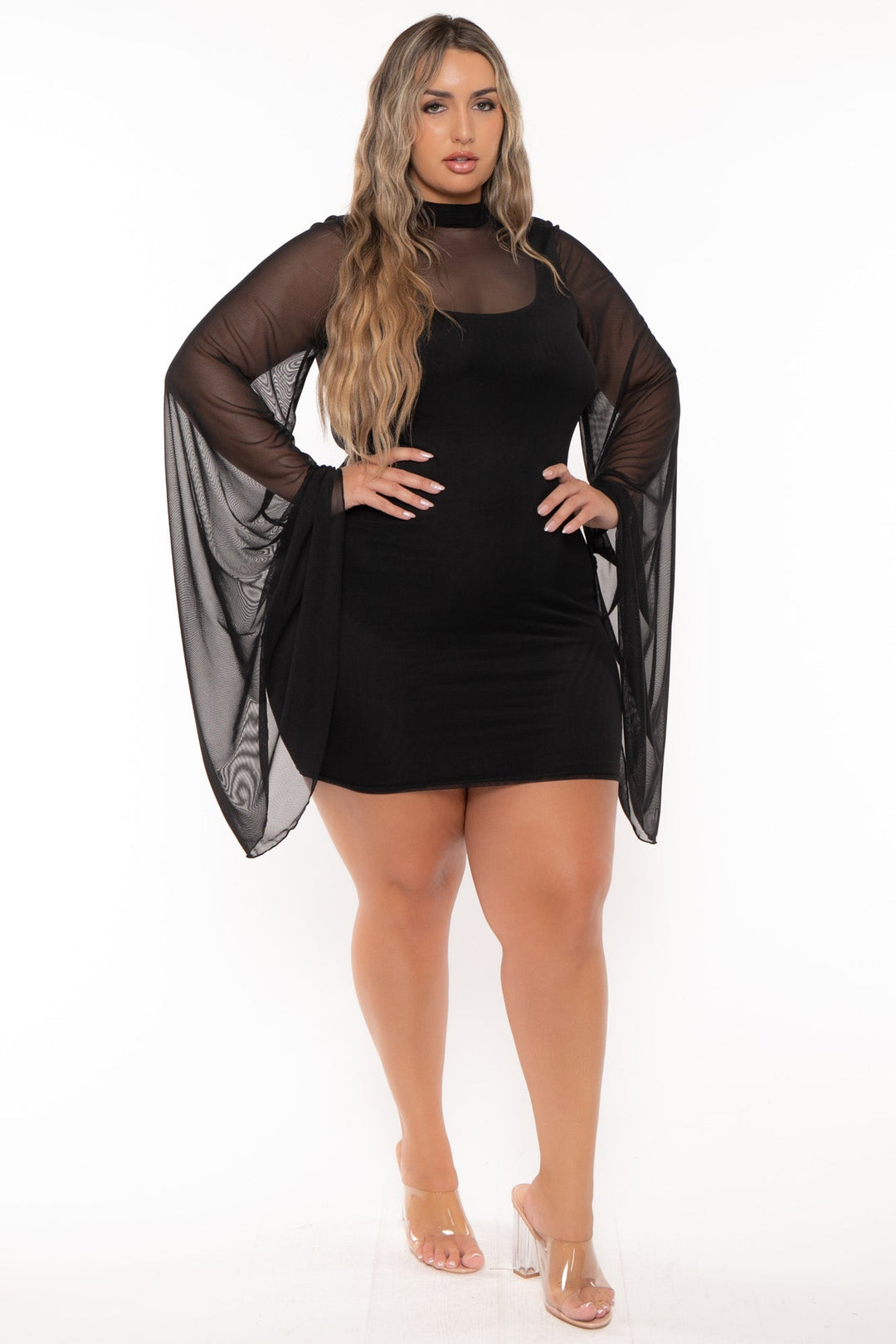 Curvy Sense Dresses Plus Size Diva Mesh Bodycon Dress -Black