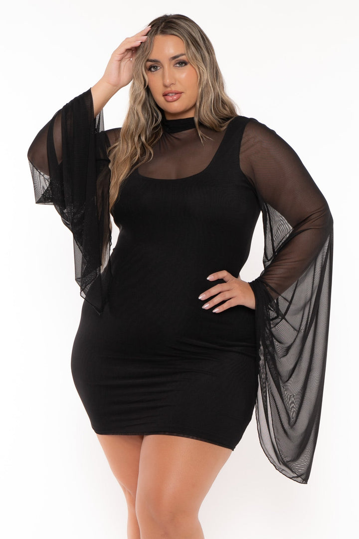 Curvy Sense Dresses Plus Size Diva Mesh Bodycon Dress -Black