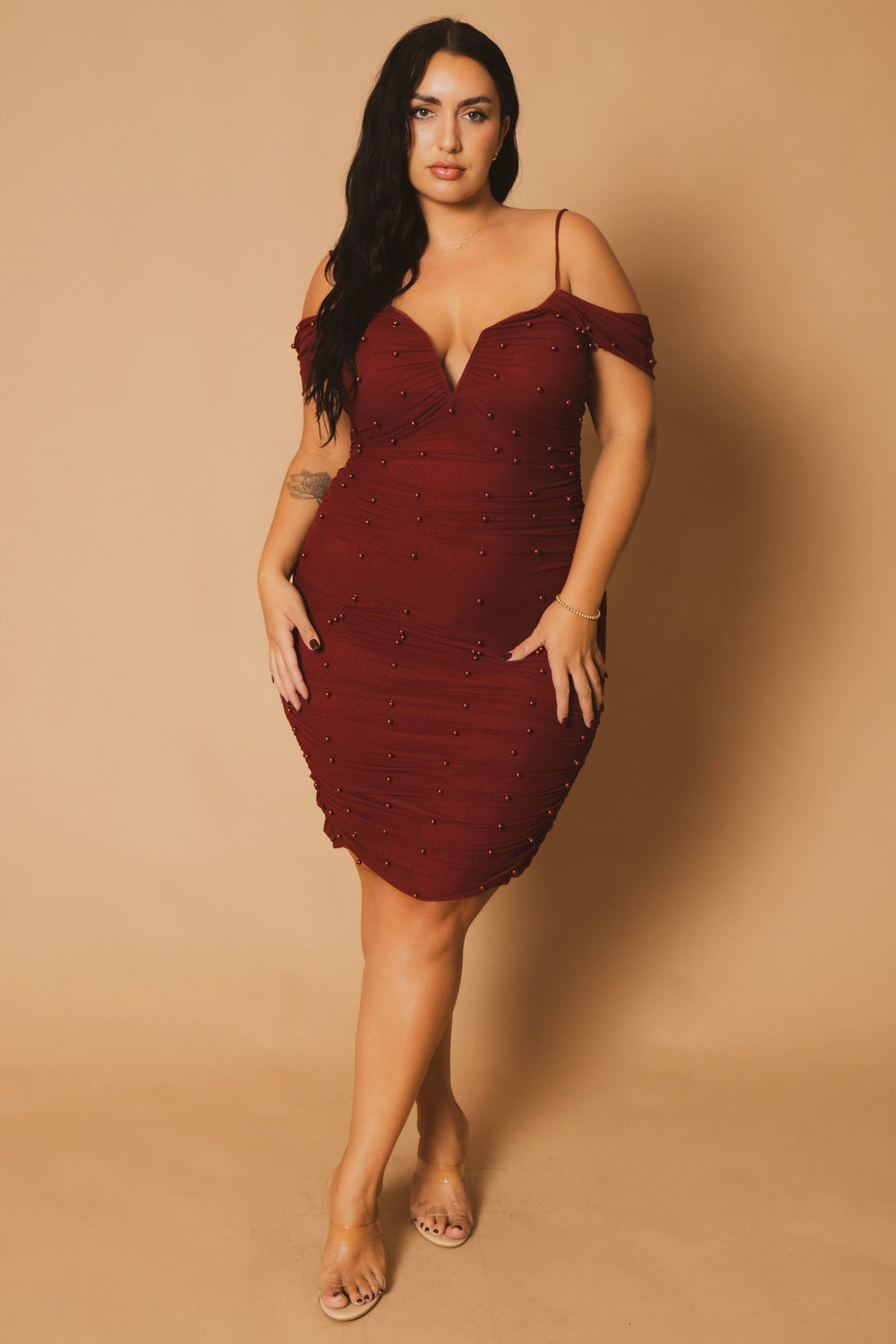 Bluebell Dresses Plus Size Divine Pearl Dress -Burgundy