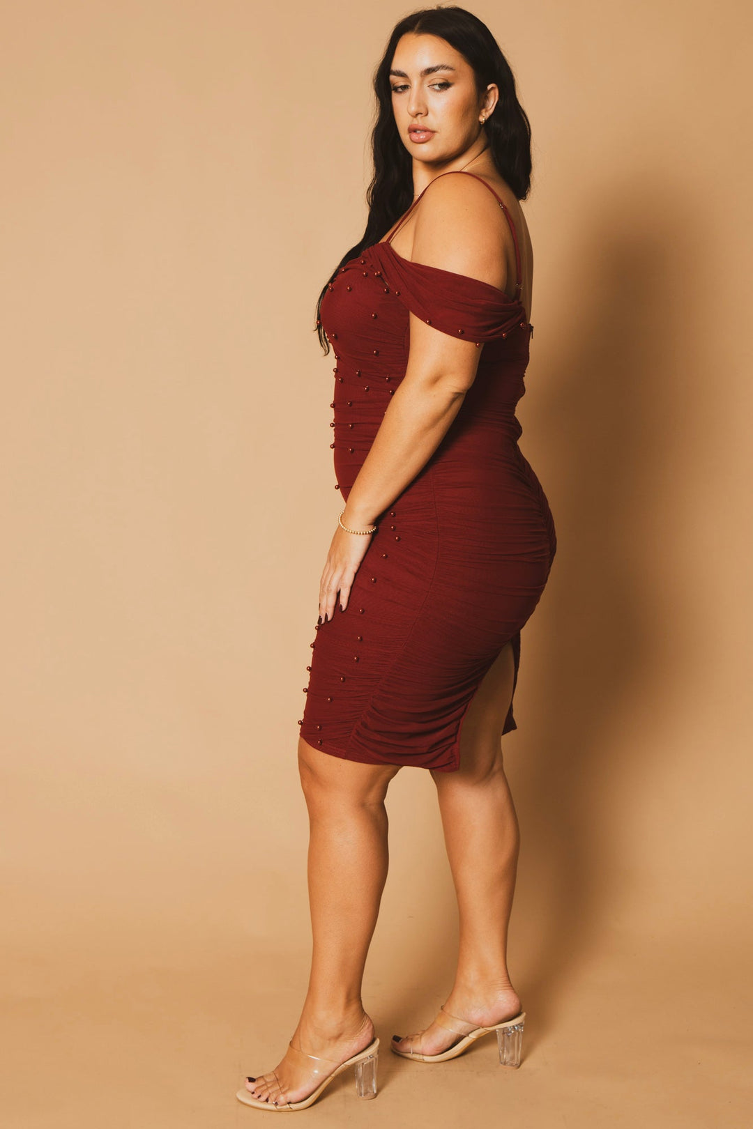Bluebell Dresses Plus Size Divine Pearl Dress -Burgundy