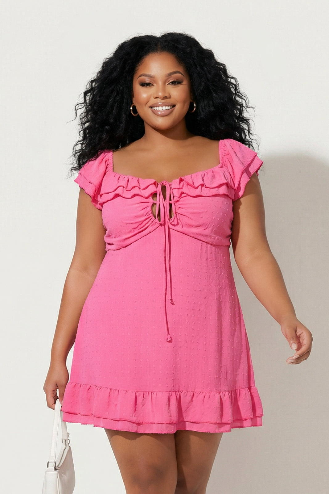 Women's Plus Size Doll Energy Mini Dress - Pink - Curvy Sense Women's Plus Size Doll Energy Mini Dress - Pink - Curvy Sense