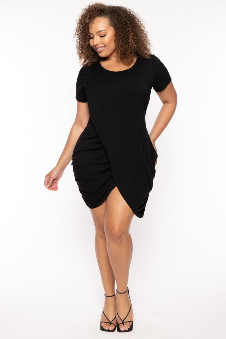 Curvy Sense Dresses 1X / Black Plus Size Dolley Tulip Mini Dress -Black