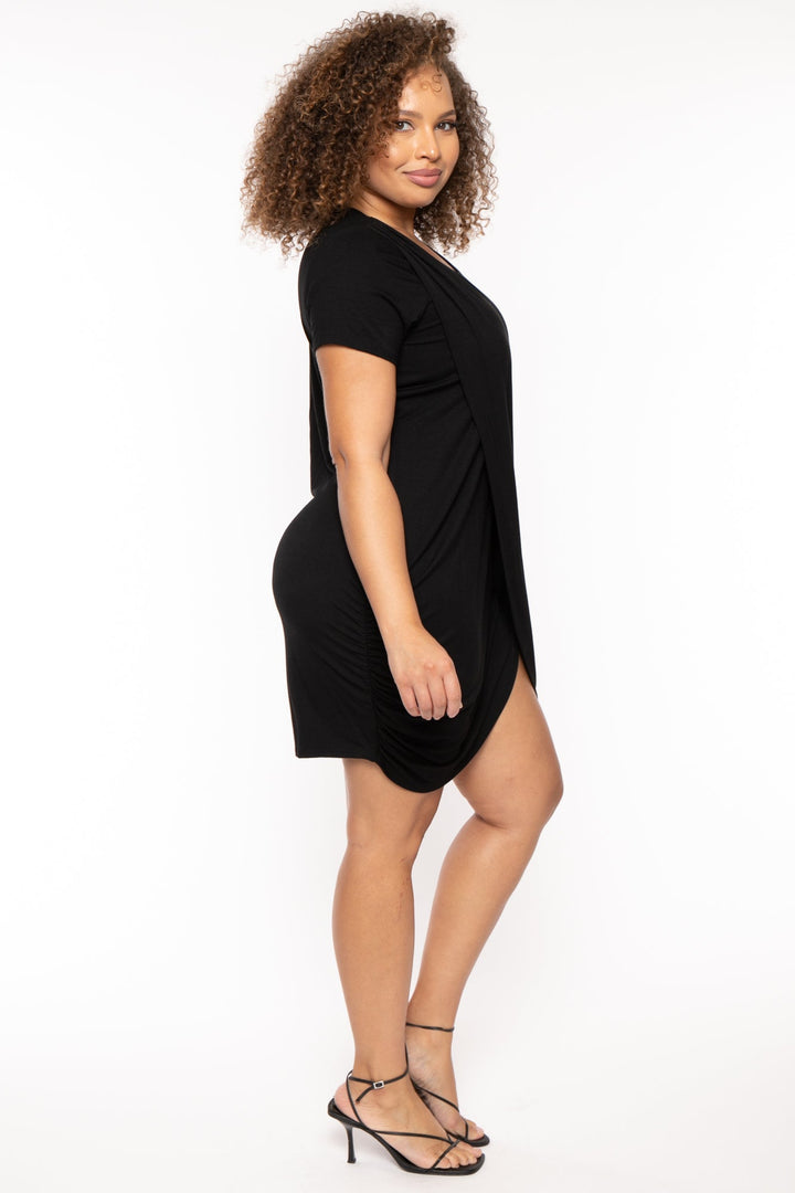 Curvy Sense Dresses Plus Size Dolley Tulip Mini Dress -Black