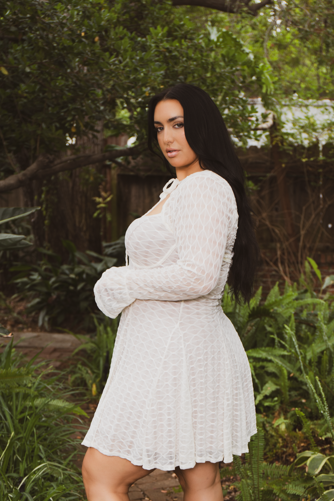 Women's Plus Size Dream Lace 2PC Flare Dress- Cream - Curvy Sense Women's Plus Size Dream Lace 2PC Flare Dress- Cream - Curvy Sense