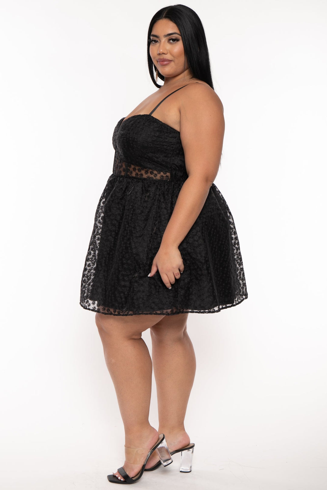 Curvy Sense Dresses Plus Size Dreamy   Organza Flare  Dress - Black