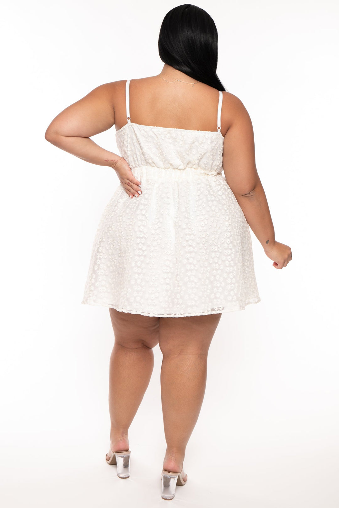 Curvy Sense Dresses Plus Size Dreamy   Organza Flare  Dress - Ivory