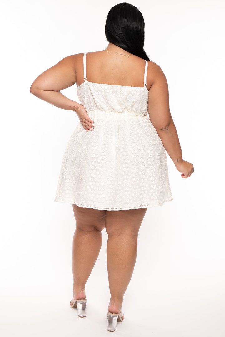 Curvy Sense Dresses Plus Size Dreamy   Organza Flare  Dress - Ivory