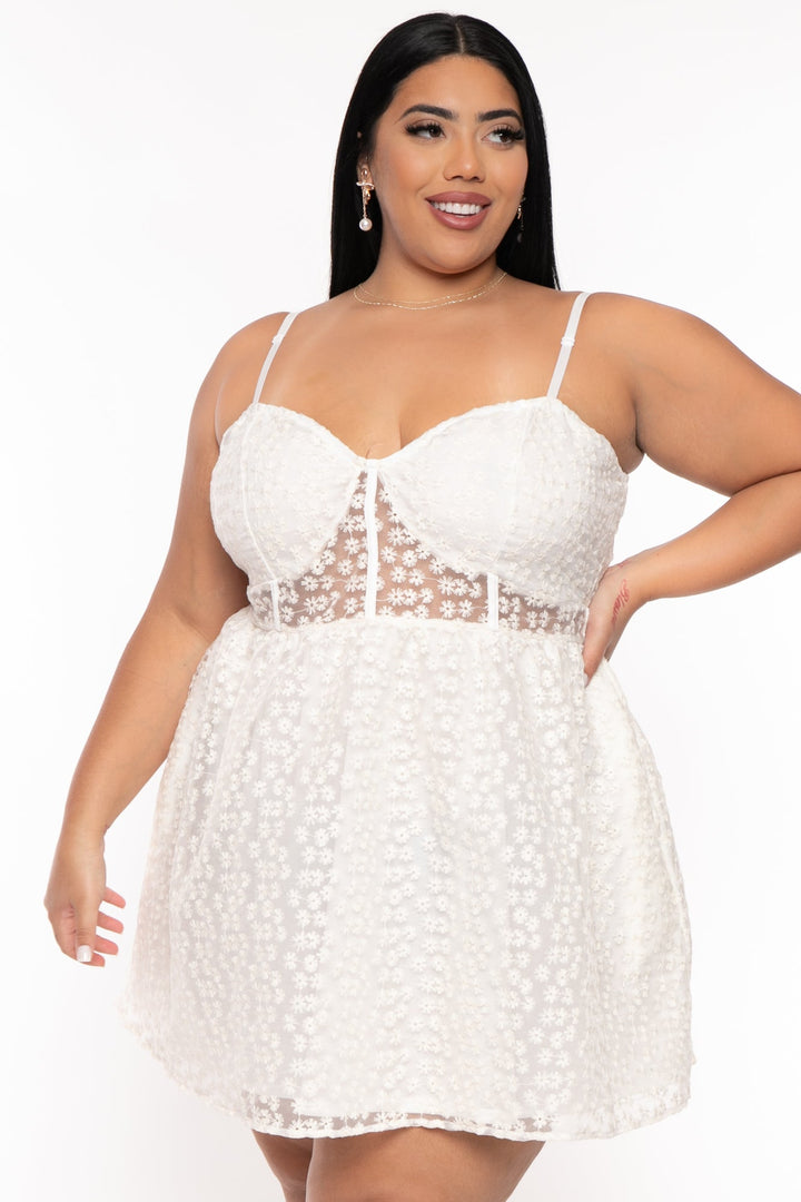 Curvy Sense Dresses Plus Size Dreamy   Organza Flare  Dress - Ivory