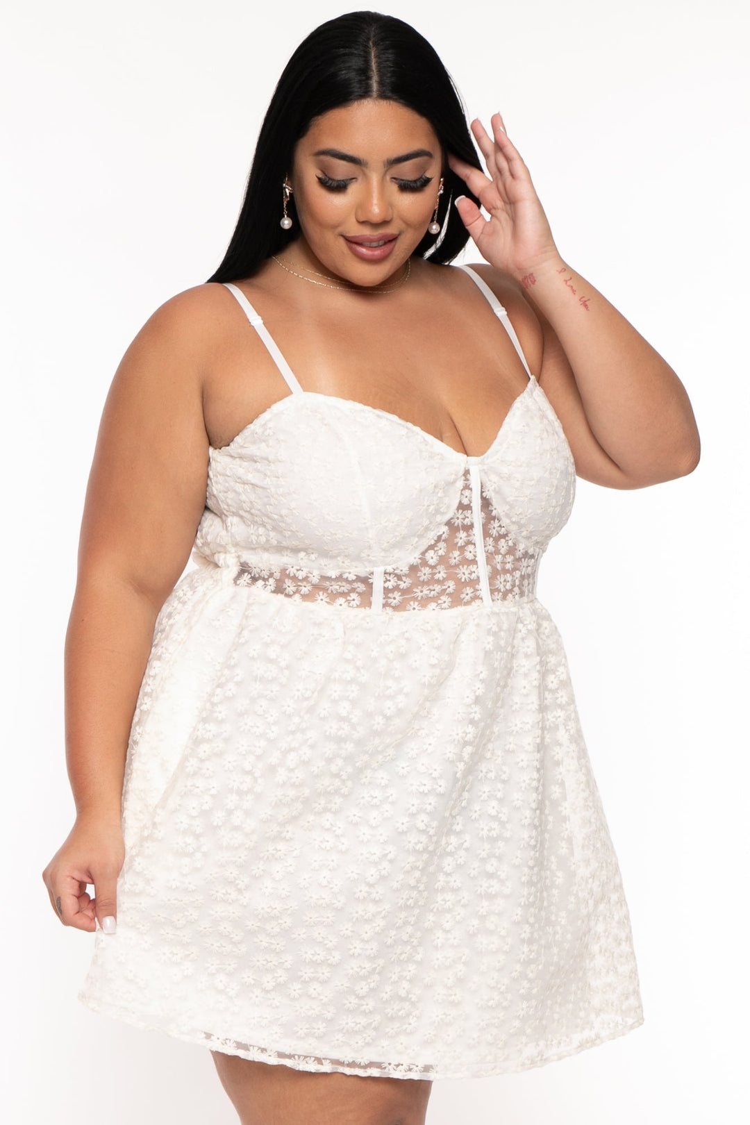 Curvy Sense Dresses Plus Size Dreamy   Organza Flare  Dress - Ivory