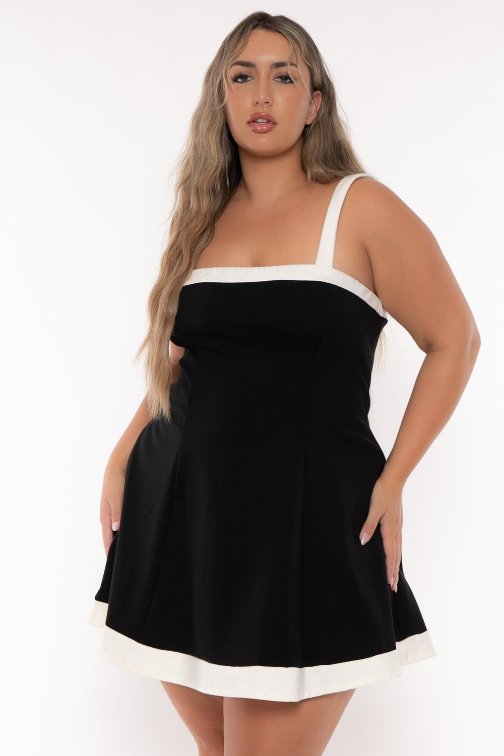 Curvy Sense Dresses Plus Size Drina Coloblock Flare Dress -Black