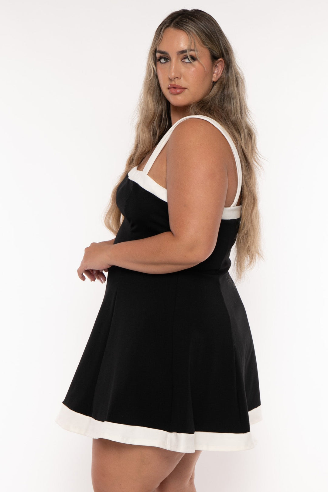 Curvy Sense Dresses Plus Size Drina Coloblock Flare Dress -Black