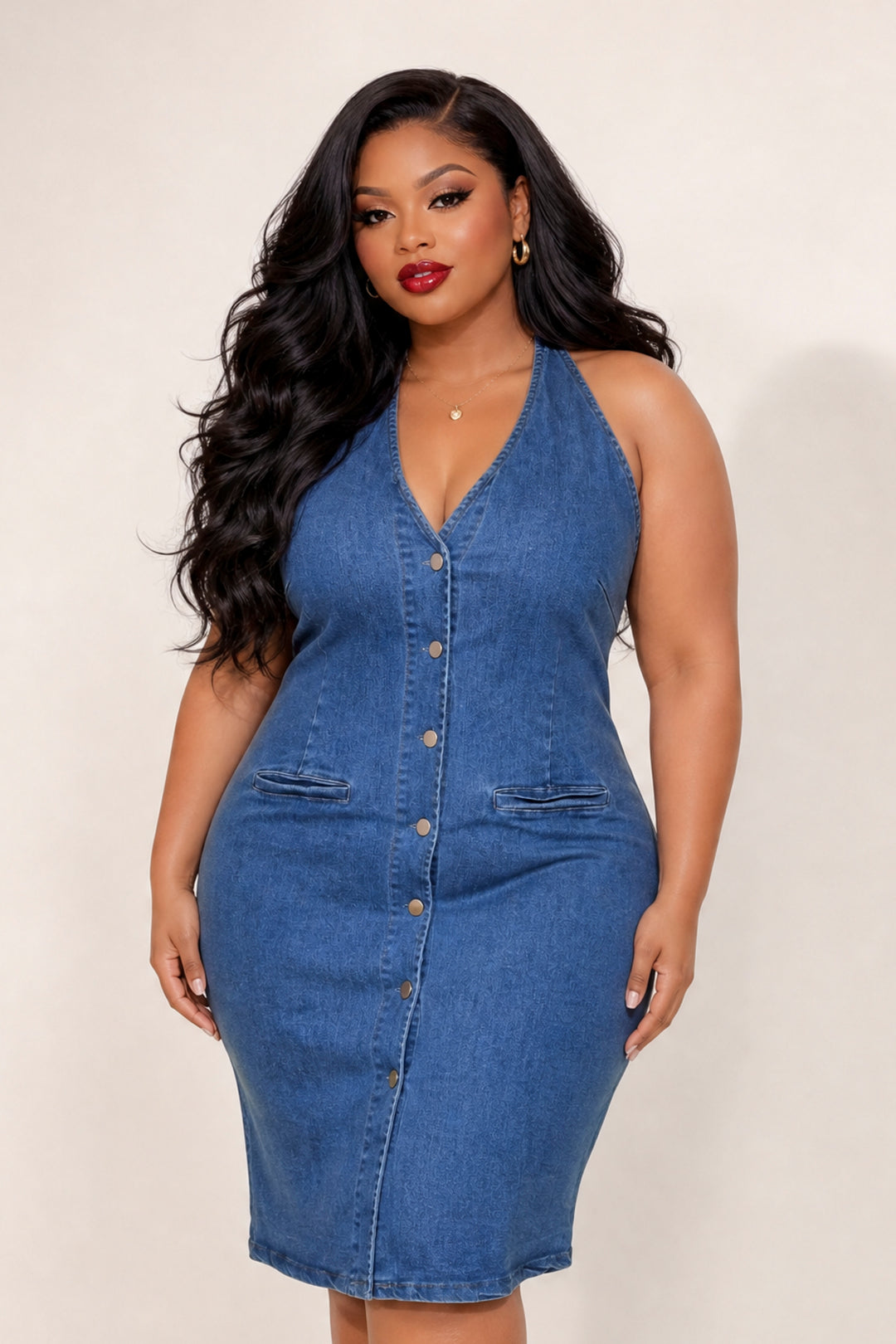 Blue Leopard Dresses Plus Size Easton Curve Demin Dress - Blue
