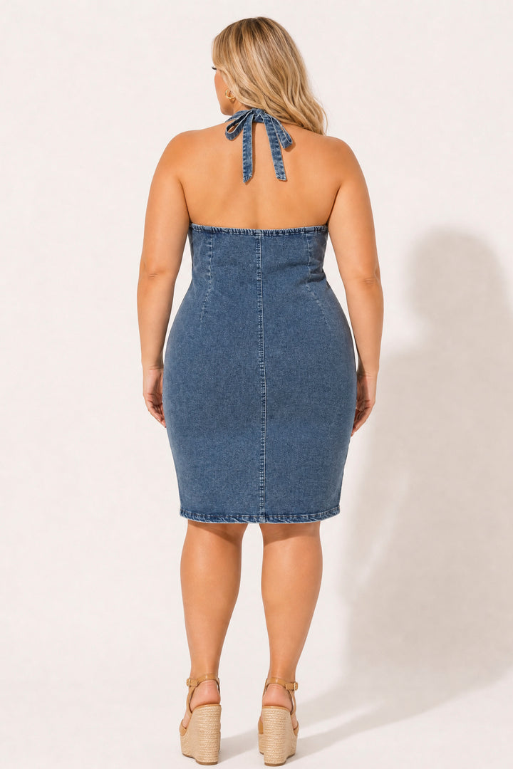 Blue Leopard Dresses Plus Size Easton Curve Demin Dress - Dark Wash