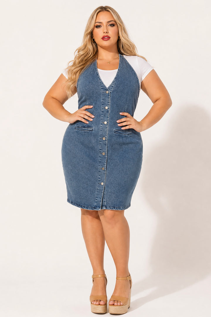Blue Leopard Dresses Plus Size Easton Curve Demin Dress - Dark Wash