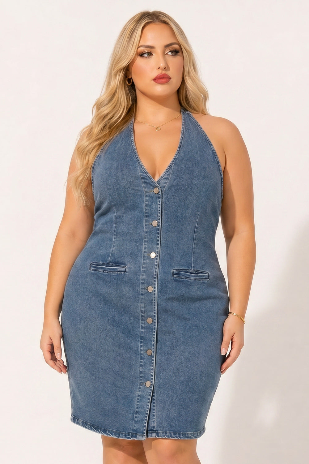 Blue Leopard Dresses Plus Size Easton Curve Demin Dress - Dark Wash