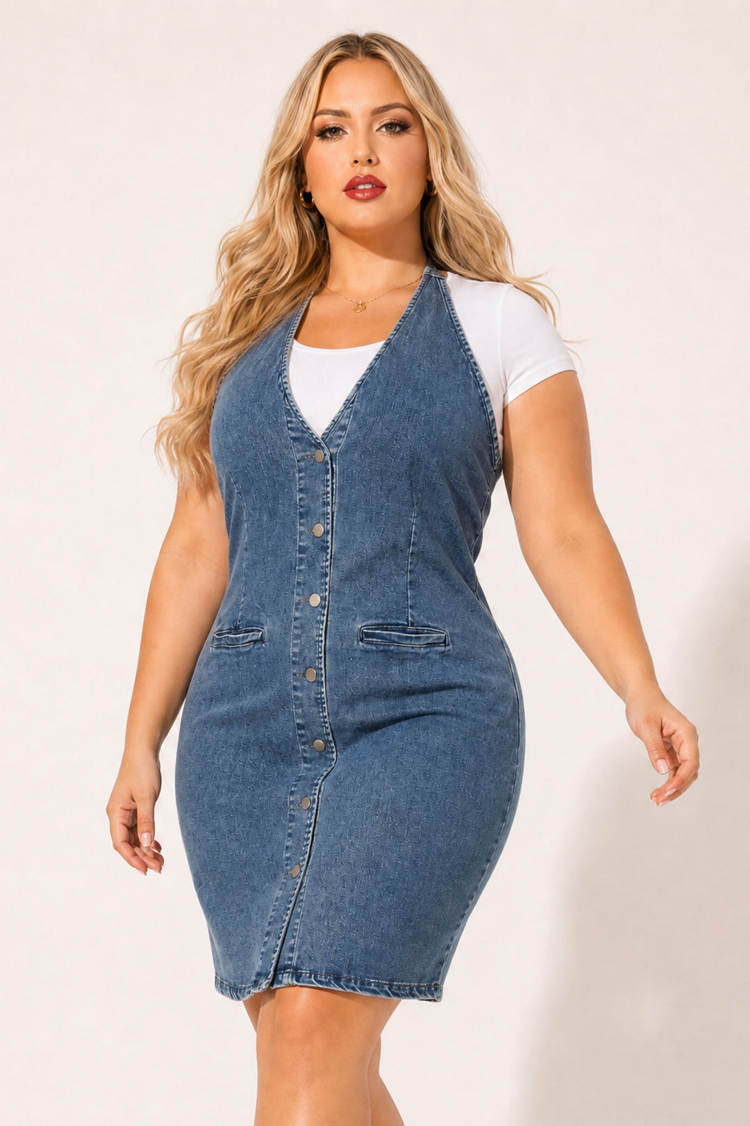 Blue Leopard Dresses Plus Size Easton Curve Demin Dress - Dark Wash