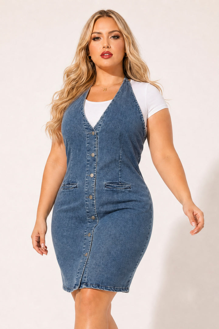 Blue Leopard Dresses Plus Size Easton Curve Demin Dress - Dark Wash