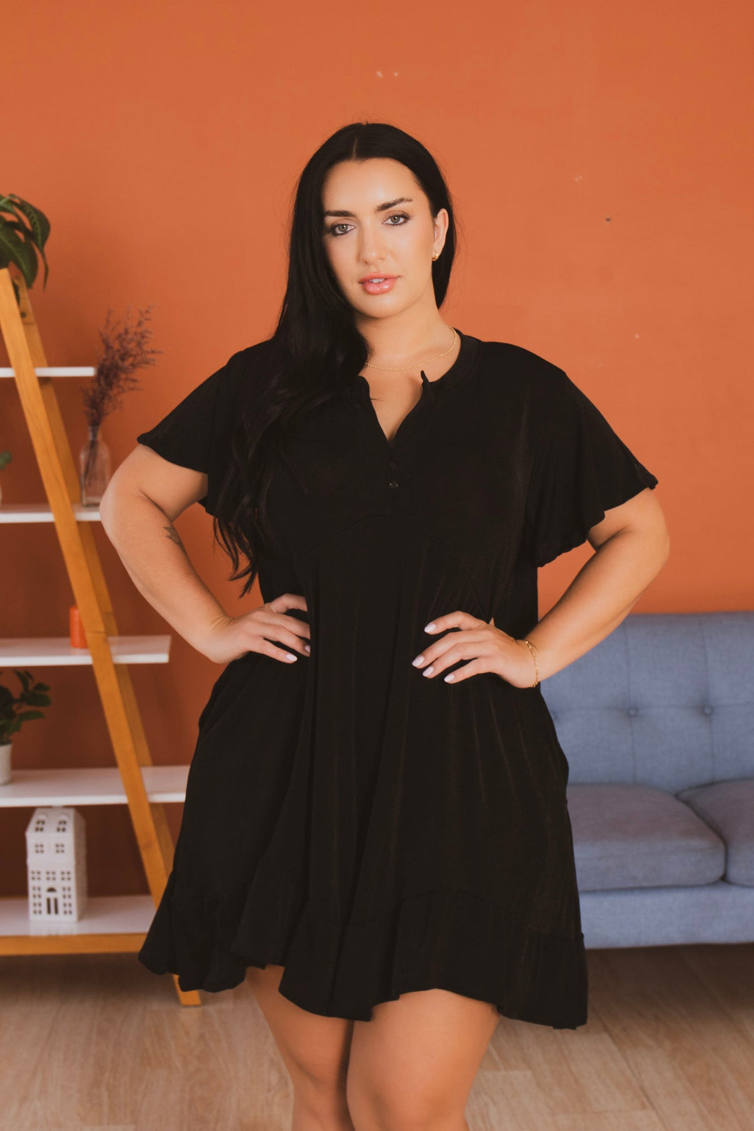 CULTURE CODE Dresses Plus Size Easy Days Ruffle Hem Dress  - Black