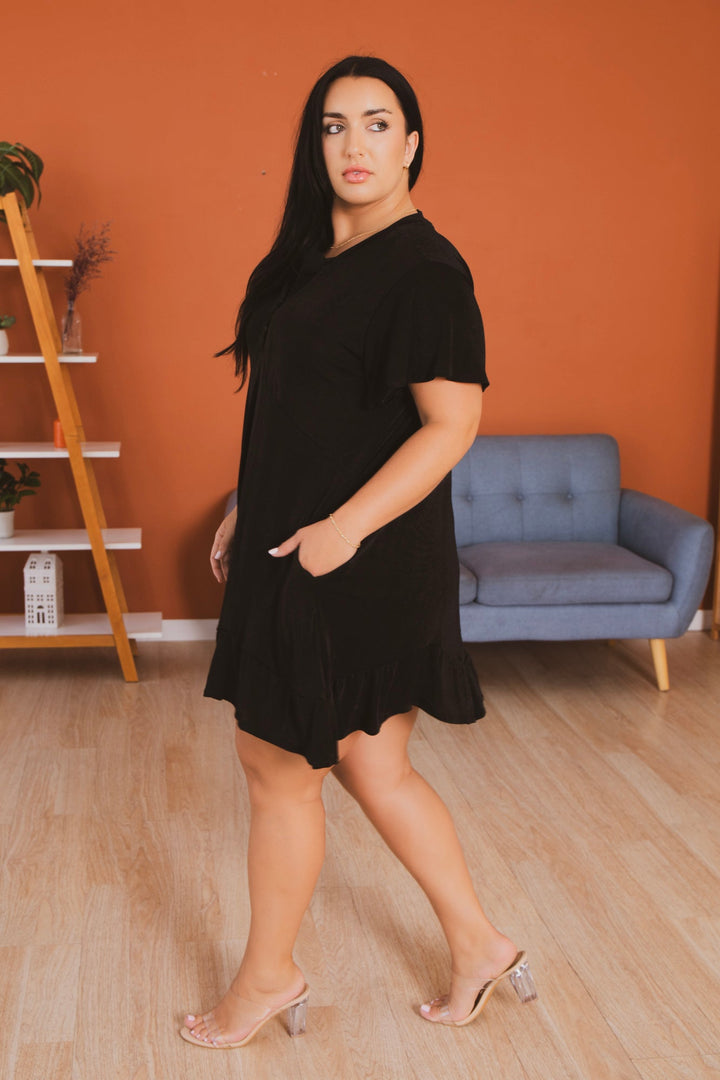 CULTURE CODE Dresses Plus Size Easy Days Ruffle Hem Dress  - Black