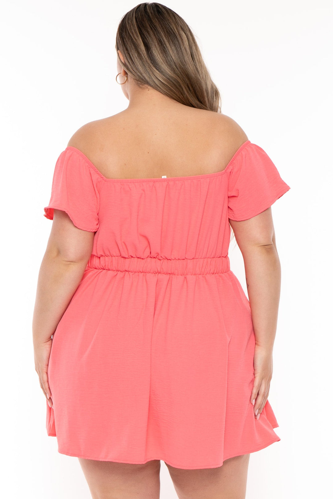 Curvy Sense Dresses Plus Size Ebrina Off The shoulder  Dress - Coral