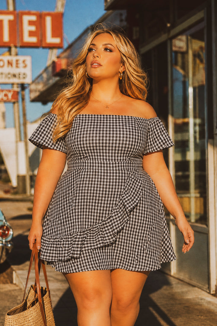 Curvy Sense Inc. Dresses Plus Size Ebrina Off The shoulder Print Dress -Black