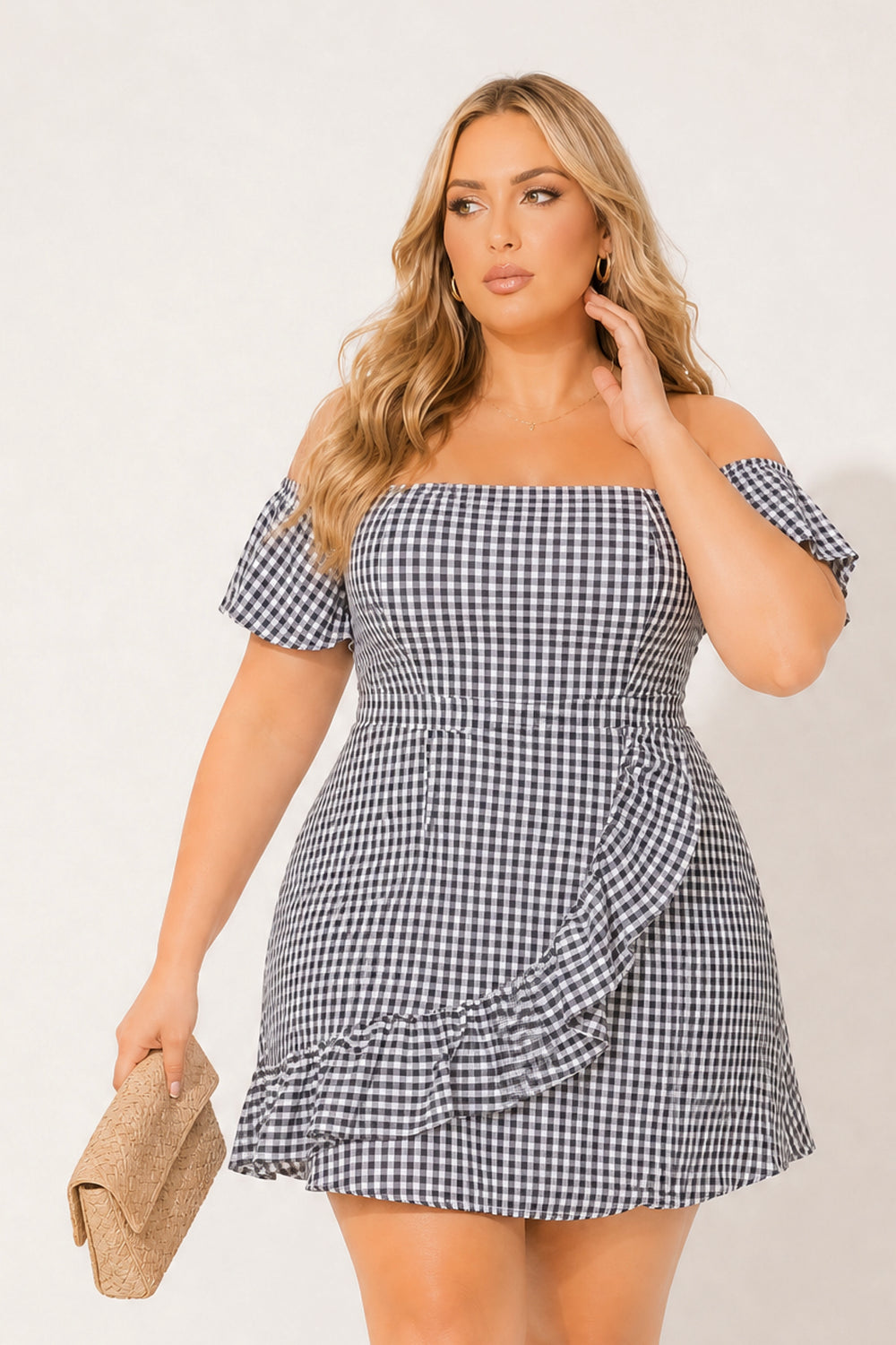 Curvy Sense Inc. Dresses Plus Size Ebrina Off The shoulder Print Dress -Black