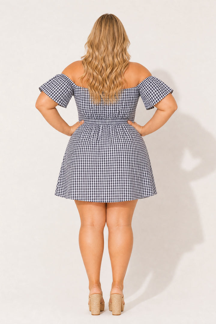 Curvy Sense Inc. Dresses Plus Size Ebrina Off The shoulder Print Dress -Black