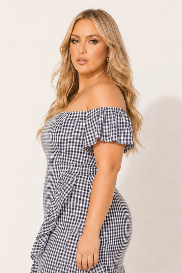 Curvy Sense Inc. Dresses Plus Size Ebrina Off The shoulder Print Dress -Black