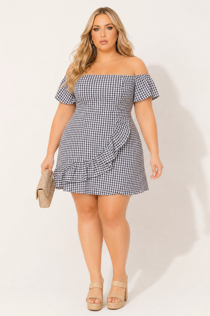 Curvy Sense Inc. Dresses Plus Size Ebrina Off The shoulder Print Dress -Black