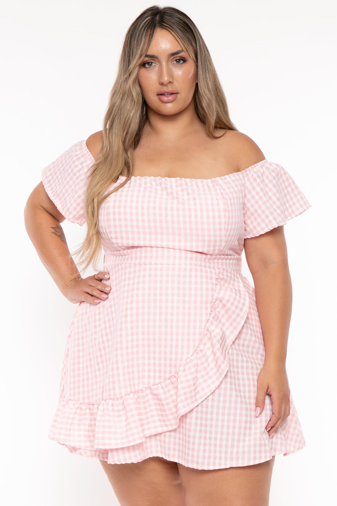 Curvy Sense Dresses Plus Size Ebrina Off The shoulder Print Dress - Pink