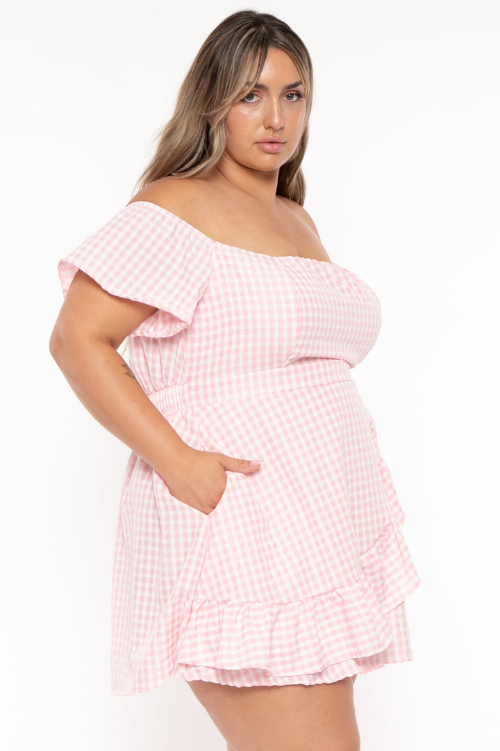 Curvy Sense Dresses Plus Size Ebrina Off The shoulder Print Dress - Pink