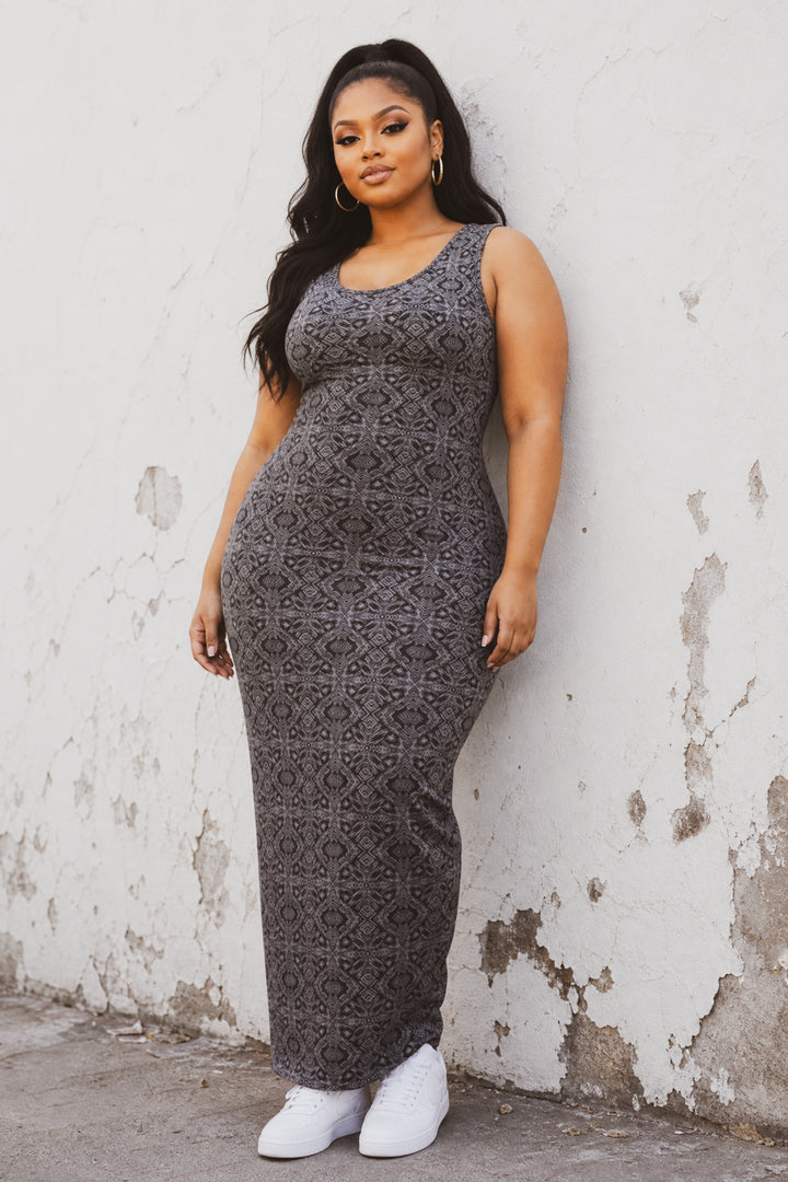 Curvy Sense Inc. Dresses Plus Size Echo Mosaic Maxi Dress - Charcoal