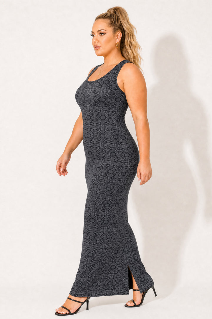 Curvy Sense Inc. Dresses Plus Size Echo Mosaic Maxi Dress - Charcoal