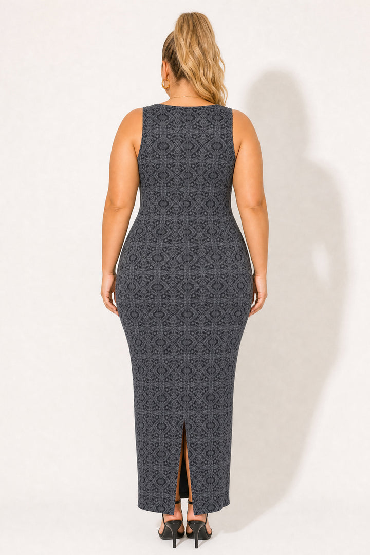 Curvy Sense Inc. Dresses Plus Size Echo Mosaic Maxi Dress - Charcoal