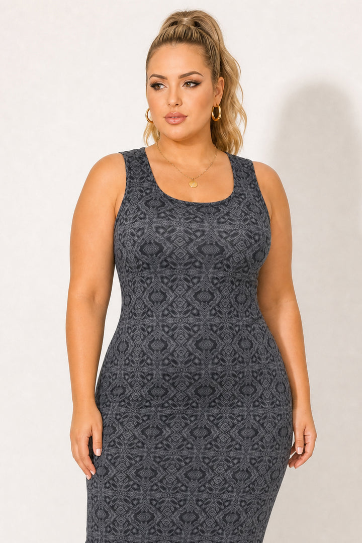 Curvy Sense Inc. Dresses Plus Size Echo Mosaic Maxi Dress - Charcoal