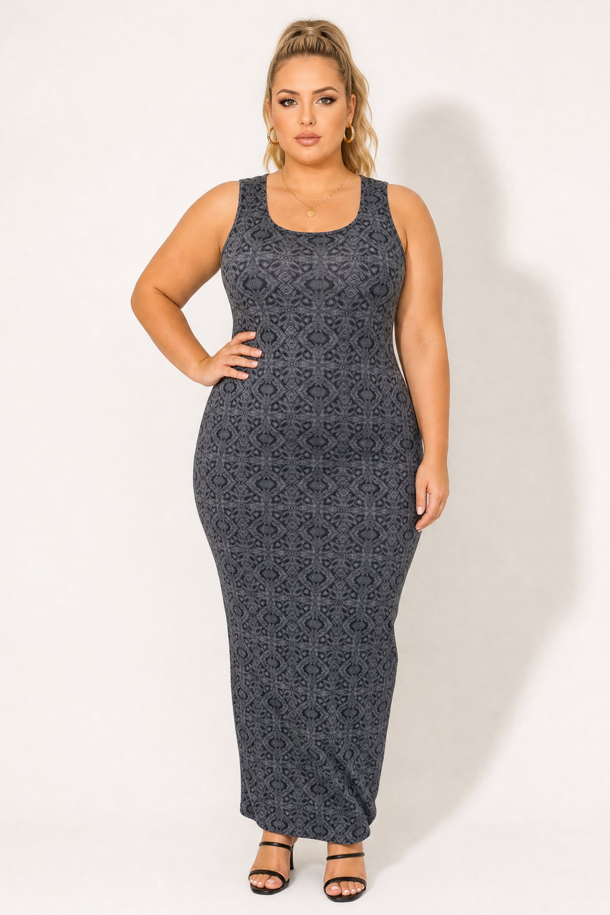 Women's Plus Size Echo Mosaic Maxi Dress - Charcoal - Curvy Sense