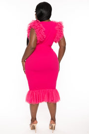 Goodtime USA Dresses Plus Size Edelie Mesh Ruffle  Dress-Fuchsia