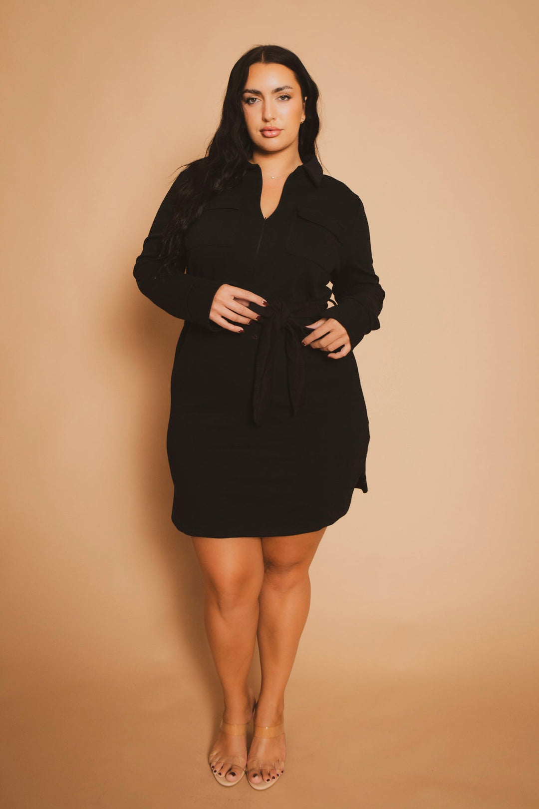 CULTURE CODE Dresses Plus Size Effortless Belted Dress - Black