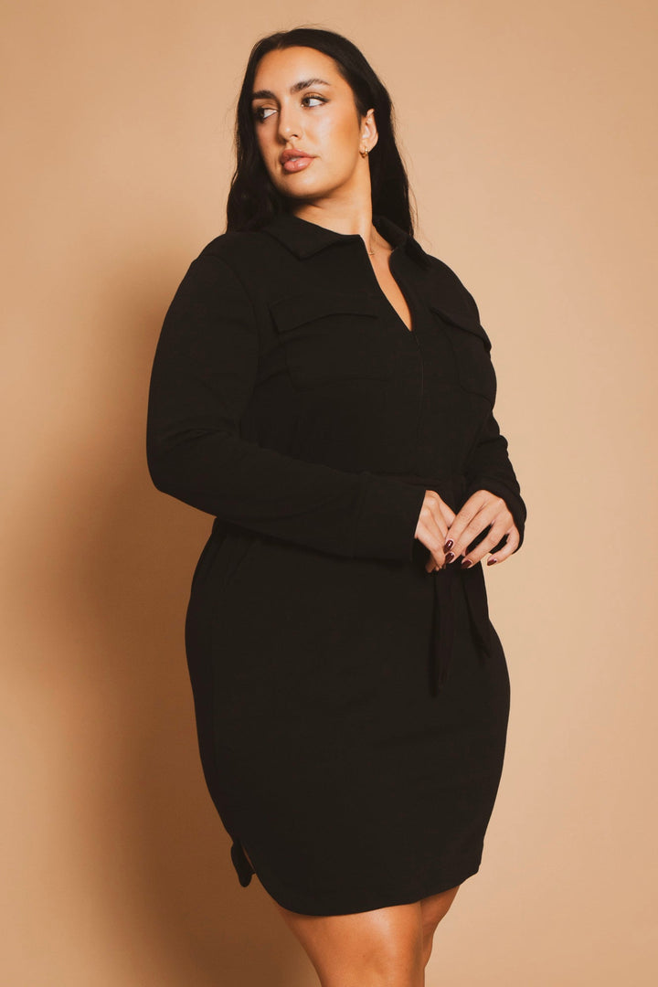 CULTURE CODE Dresses Plus Size Effortless Belted Dress - Black