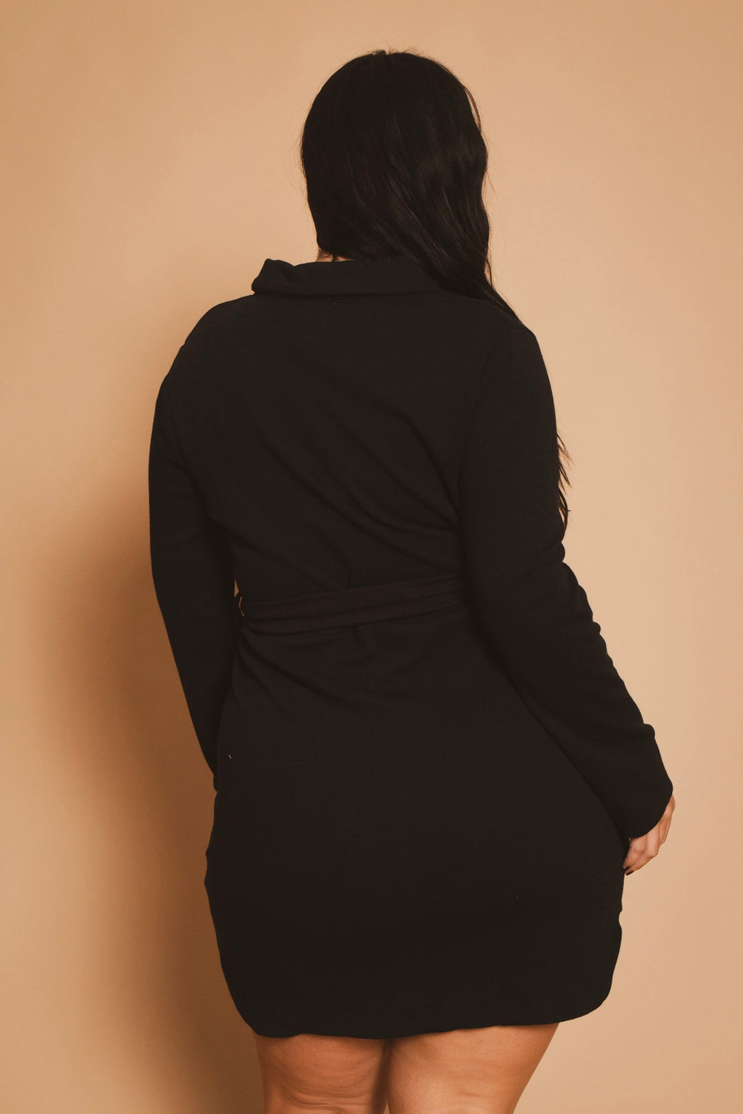 Plus Size Effortless Belted Dress - Black S / Black at Curvy Sense Plus Size Effortless Belted Dress - Black S / Black at Curvy Sense