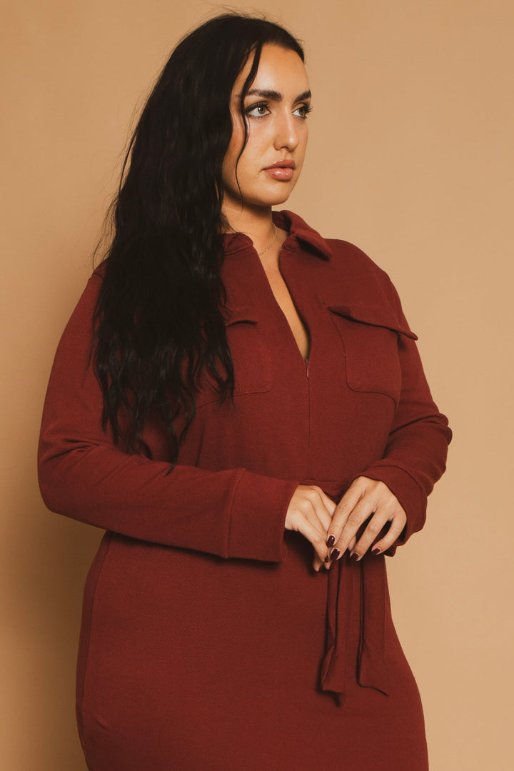 CULTURE CODE Dresses Plus Size Effortless Belted Dress - Burgundy