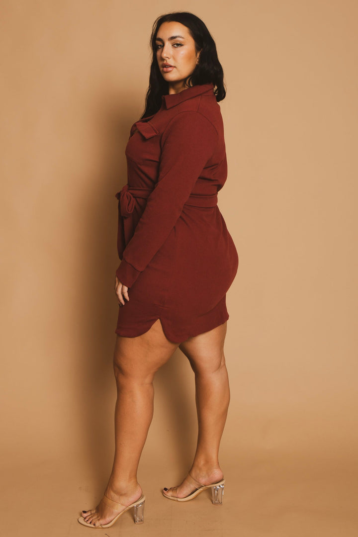 CULTURE CODE Dresses Plus Size Effortless Belted Dress - Burgundy
