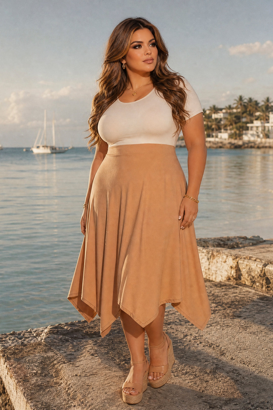 Curvy Sense Inc. Dresses Plus Size Effortless Elegance Dress - Camel