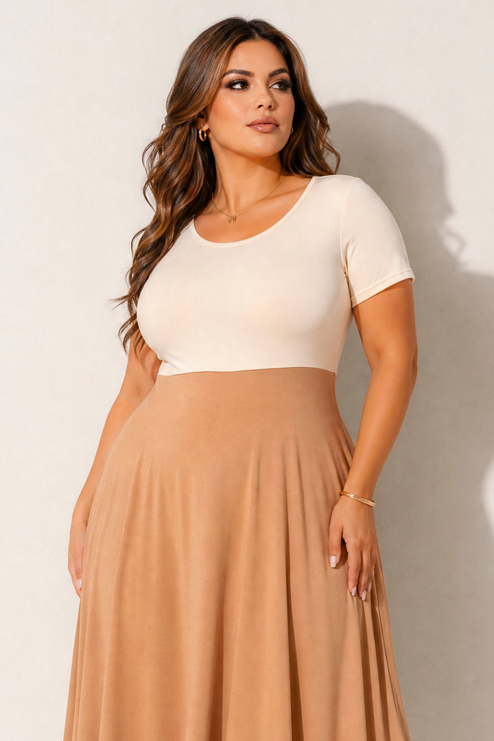 Curvy Sense Inc. Dresses Plus Size Effortless Elegance Dress - Camel