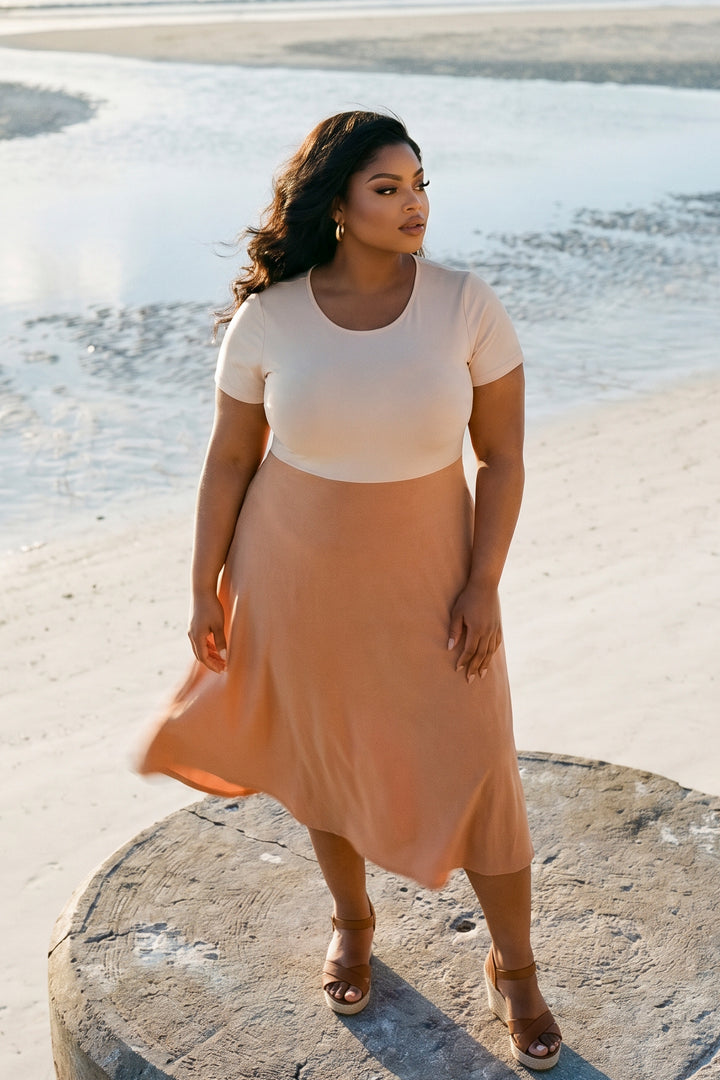 Curvy Sense Inc. Dresses Plus Size Effortless Elegance Dress - Camel