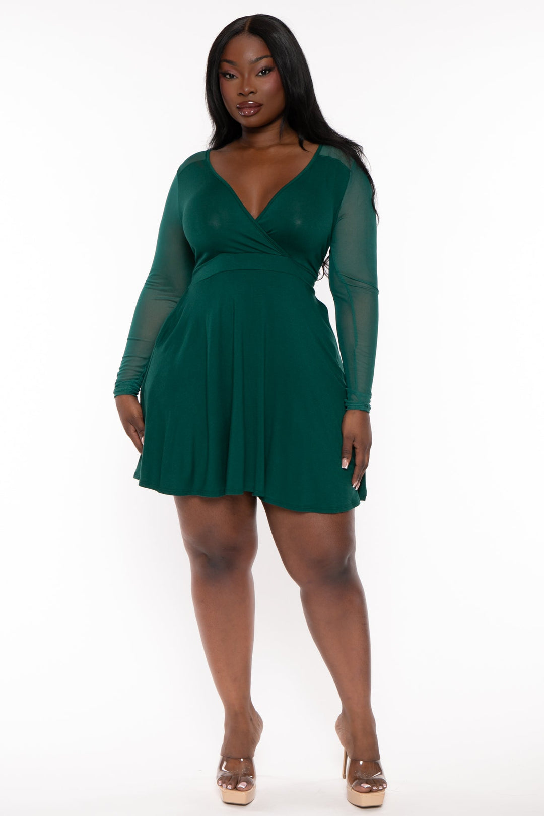 Curvy Sense Dresses Plus Size Eisley Flare Dress- Green