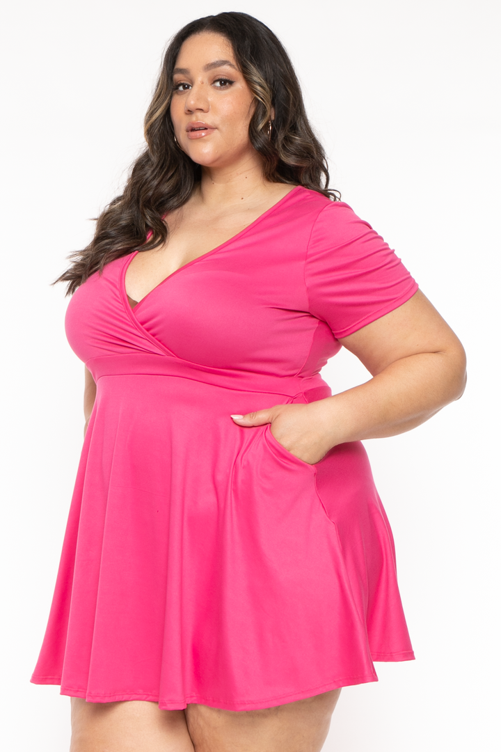 Curvy Sense Dresses Plus Size Elaine Flare Dress - Pink