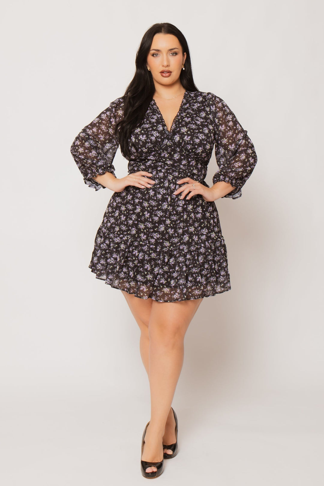 Women's Plus Size Elara Ruffle Dress - Black - Curvy Sense Women's Plus Size Elara Ruffle Dress - Black - Curvy Sense