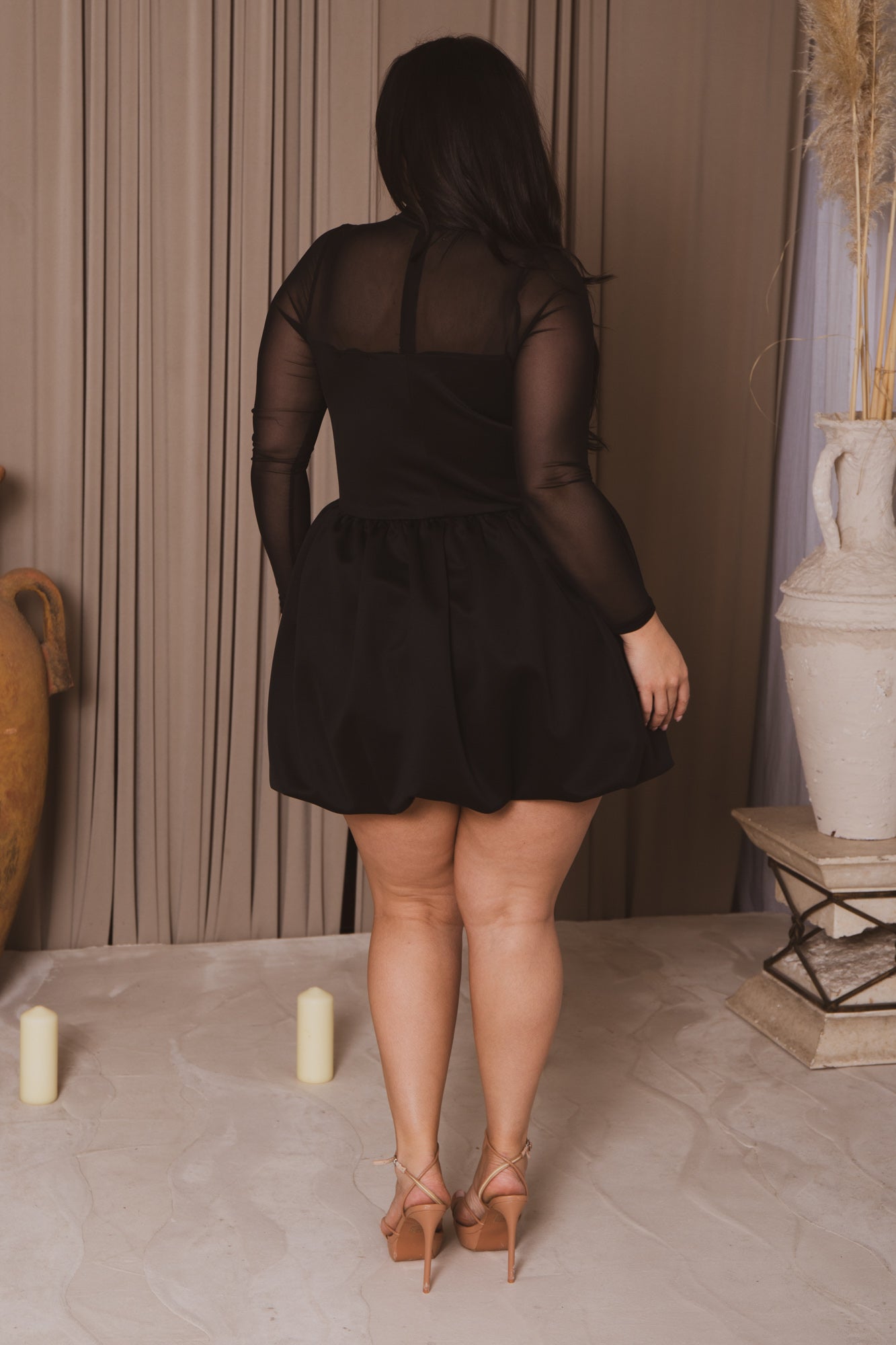 Plus Size Eleanora Bubble Mini Dress - Black 4X / Black at Curvy Sense Women's Plus Size Eleanora Bubble Mini Dress - Black - Curvy Sense