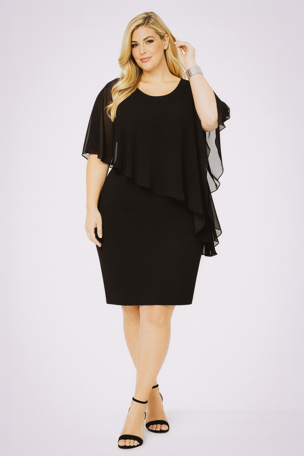 Curvy Sense Inc. Dresses Plus Size Elena Draped Midi Dress - Black